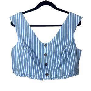 NWT Soncy Crop Top Tank Top Blouse Blue White Stripe Plus Size 14-16